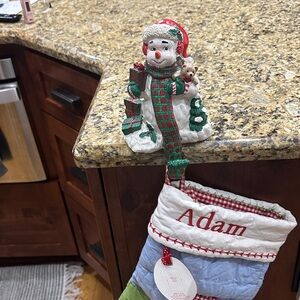 Vintage Snowman Stocking Holder in Red and Green